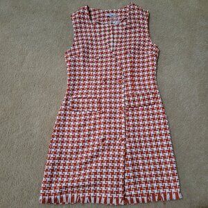 VOY Tweed Dress Ivory /Orange Size Medium Jackie Kennedy vibe Old Money Elegant